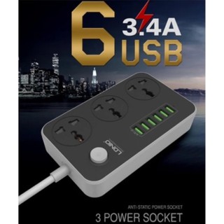 LDNIO SC3604 Power Strip With 3 AC Sockets + 6 USB Ports - Black / US Plug