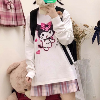 เสื้อเชิ้ตแขนยาว แบบสวมหัว ลายการ์ตูน Sanrio Kuromi น่ารัก แฟชั่นฤดูใบไม้ผลิ และฤดูใบไม้ร่วง สไตล์ญี่ปุ่น สําหรับผู้หญิง Y2k