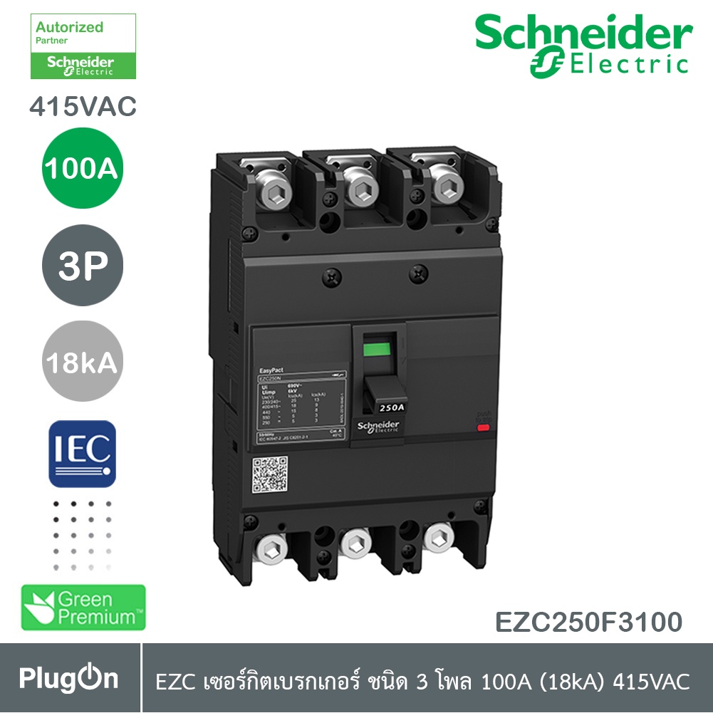 Schneider Circuit Breaker EasyPact EZC250F - TMD - 100 A - 3 poles 3d รหัส EZC250F3100T | PlugOn