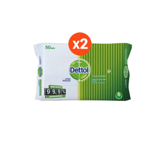 Dettol ผ้าเช็ดทำความสะอาดแบบเปียก แอนตี้แบคทีเรีย จำนวน 50 แผ่น x 2ชิ้น