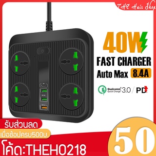 ปลั๊กไฟ ปลั๊กพ่วง สายยาว 2เมตร ปลั๊กสามตา  กำลังสูงสุด 3000W-16A  ปลั๊กสายต่อพ่วง มีช่องเสียบ USB มากสุดถึง 6 Port