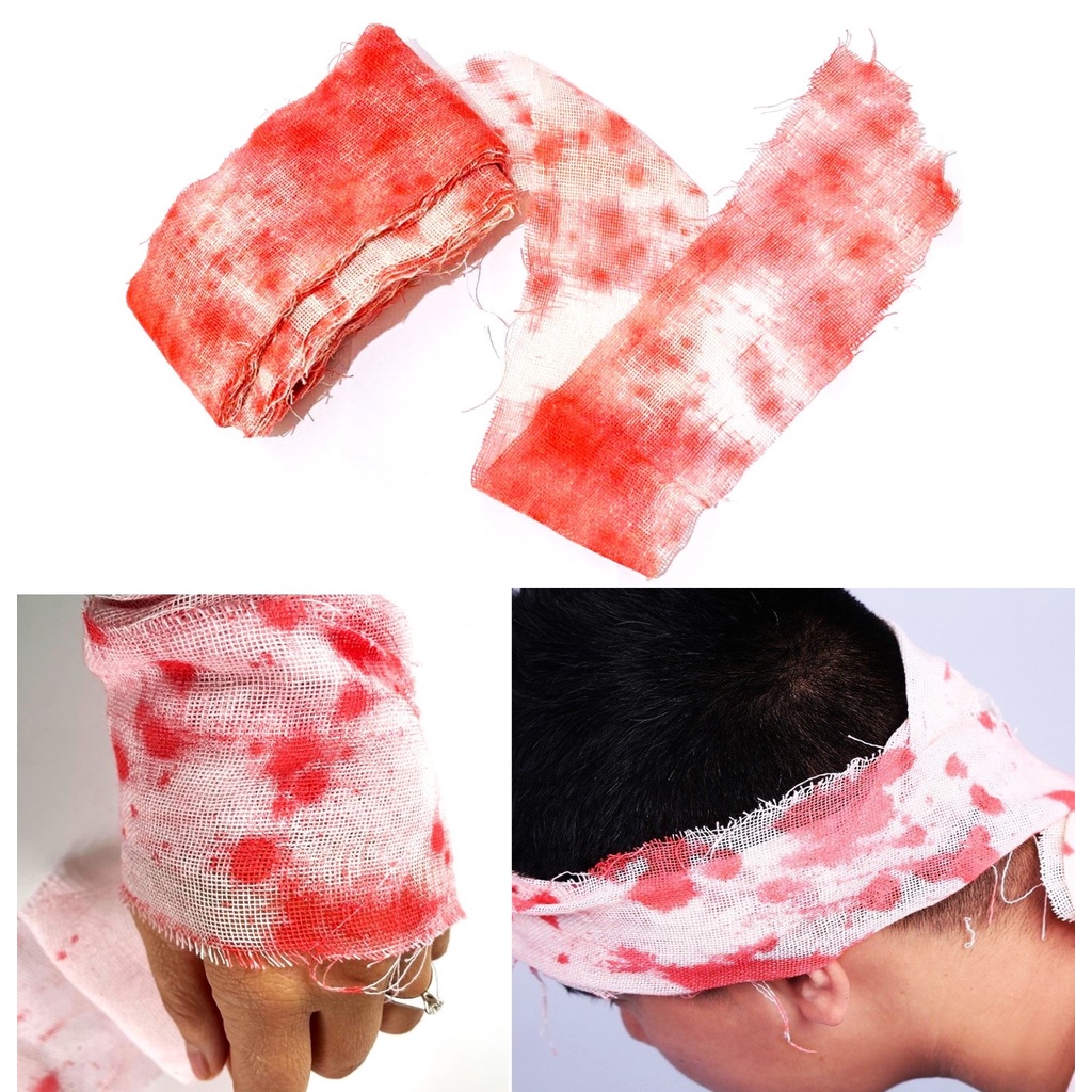 ผ้าพันแผลเปื้อนเลือด ผ้าก๊อซ ผ้าพันแผล พรอพฮาโลวีน เลือด ฮาโลวีน Blood stained gauze / Bandage / Halloween Costume