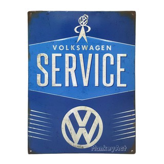 ป้ายสังกะสีวินเทจ Volkswagen Service (ปั๊มนูน)