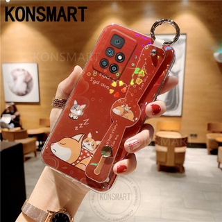 เคสโทรศัพท์ Xiaomi Redmi 10 / 11T Pro / Mi11T / 11 Lite 5G NE / POCO X3 GT เคส New Cute Cartoon Bear with Wristband Holder Silicone Hp Xiaomi 11T Pro 5G Case Colorful Cherry Blossoms Back Cover