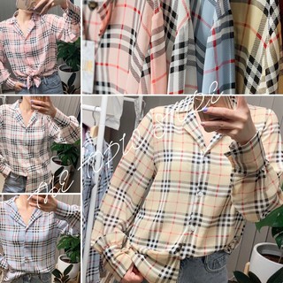 💝LALUNE💝 เสื้อเชิ้ตสายสก็อต Burberry เสื้อผู้หญิง ผ้าชีฟองซิลค์ ลายชัด ผ้าดี ใส่สบาย ลุคคุณหนู ไฮโซ