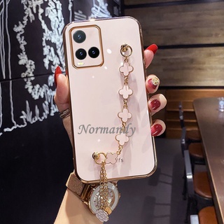 เคสโทรศัพท์ 2022 New Phone Casing for VIVO T1 T1x Y01 Y33T Y21T Y15S Y15A Y21 Y21S Y33S V23 V23E 4G 5G Phone Case Plated Straight Edge Silicagel Softcase with Fashion Bracelet Shockproof Cover เคส