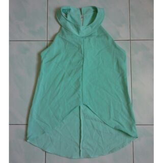 SALEโล๊ะ มีตำหนิด้ายรัน [N05] เสื้อแขนเว้า เสื้อสีมิ้น เสื้อหน้าสั้นหลังยาว