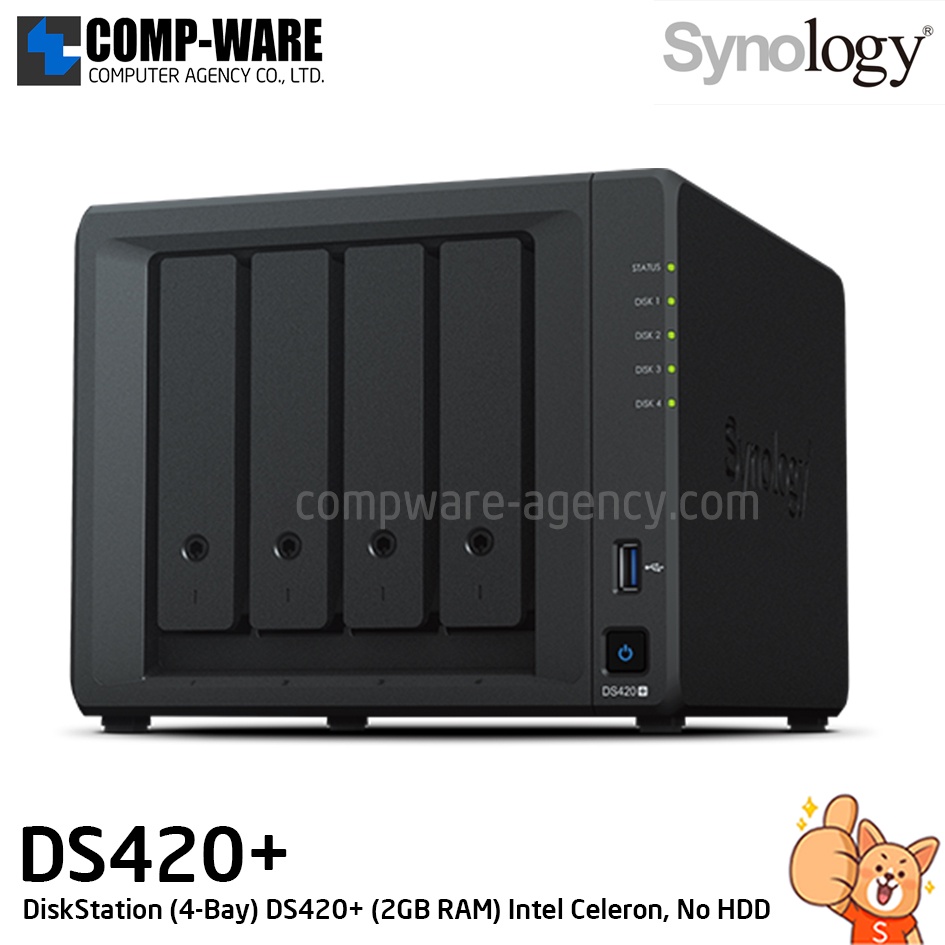 Synology DiskStation (4-Bay) DS420+ (2GB DDR4 RAM up to 6GB) Intel Celeron J4025 Dual-Core, No HDD รับประกัน 3ปี