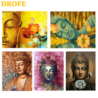 DROFE ภาพวาดระบายสี ผ้าใบ ตามตัวเลข รูปพระพุทธรูป ขนาด 50X40 ซม.