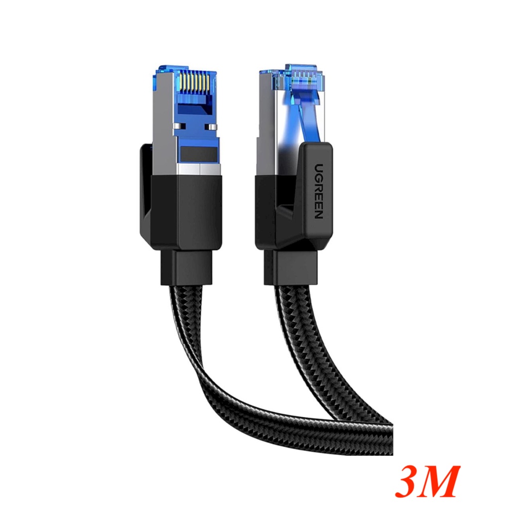 Ugreen 40172 Cat8 สายเคเบิลเครือข่ายยาว 3 ม. 40Gbps 2000mhz สายแบนไนลอนถักสีดํา NW190 สินค้าของแท้