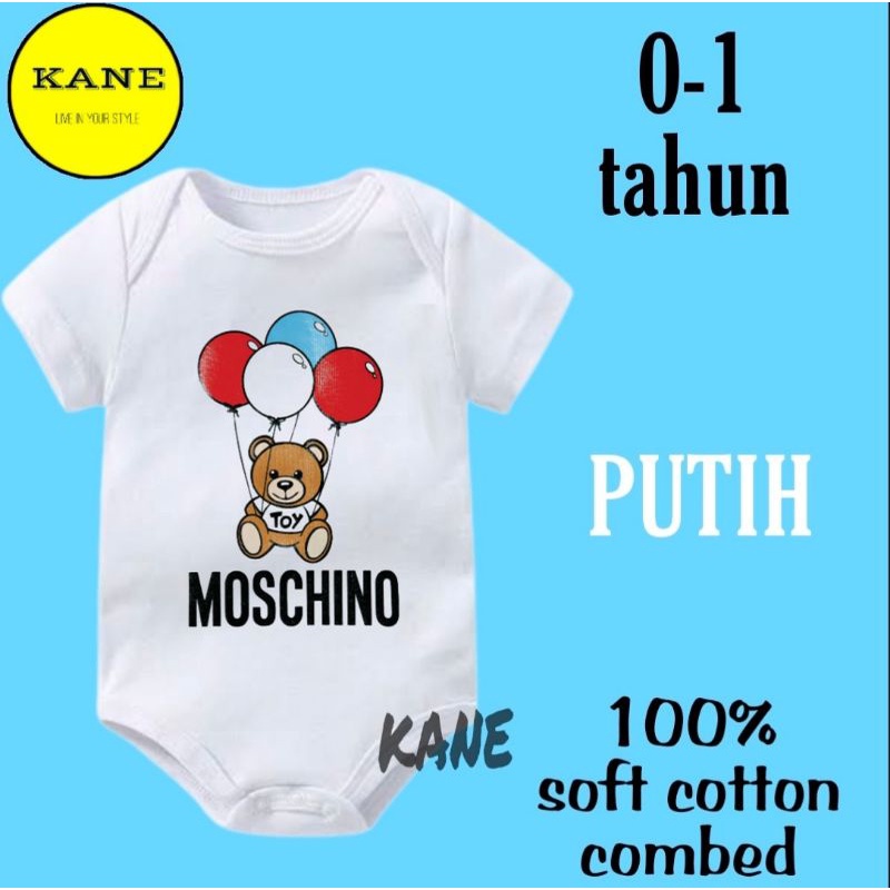 เด็กทารกสั้น viral jumper เสื้อยืด ยี่ห้อ MOSCHINO รอบโลโก้ ballon เขียนอายุ 0 1 2 3 4 5 6 7 8 9 10 11 12 เดือน ถึง 1 ปี cool jumpsuit babysuit romper bodysuit romper bodysuit Little boy, เด็กผู้หญิง ใส่สบาย นุ่ม