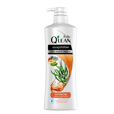 Q'lean คิวลีน แชมพู ขจัดรังแค สูตรลดปัญหาผมขาดหลุดร่วง Galbana Algae Extract (สีส้ม) 340 มล. 2 ขวด LIONSOS