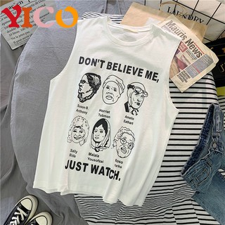 YICO Oversize sleeveless เสื้อยืดแขนกุดพิมพ์ลายการ์ตูนสำหรับผู้หญิง