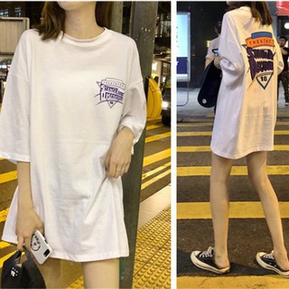 SUNNYเสื้อโอเวอร์ไซส์ เสื้อผ้าแฟชั่นผู้หญิงเกาหลี เดรสเสื้อยืด oversize เสื้อยืดสกรีนตัวหนังสือ แขนสั้นคอกลม