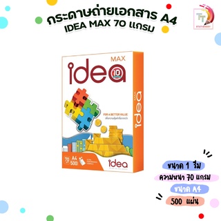 กระดาษถ่ายเอกสาร A4 Idea Max 70แกรม ( 1 รีม / 500 แผ่น )