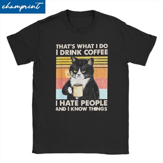 [S-5XL]เสื้อยืด พิมพ์ลาย ThatS What I Do I Drink Coffee I Hate People สไตล์วินเทจ สําหรับผู้ชาย