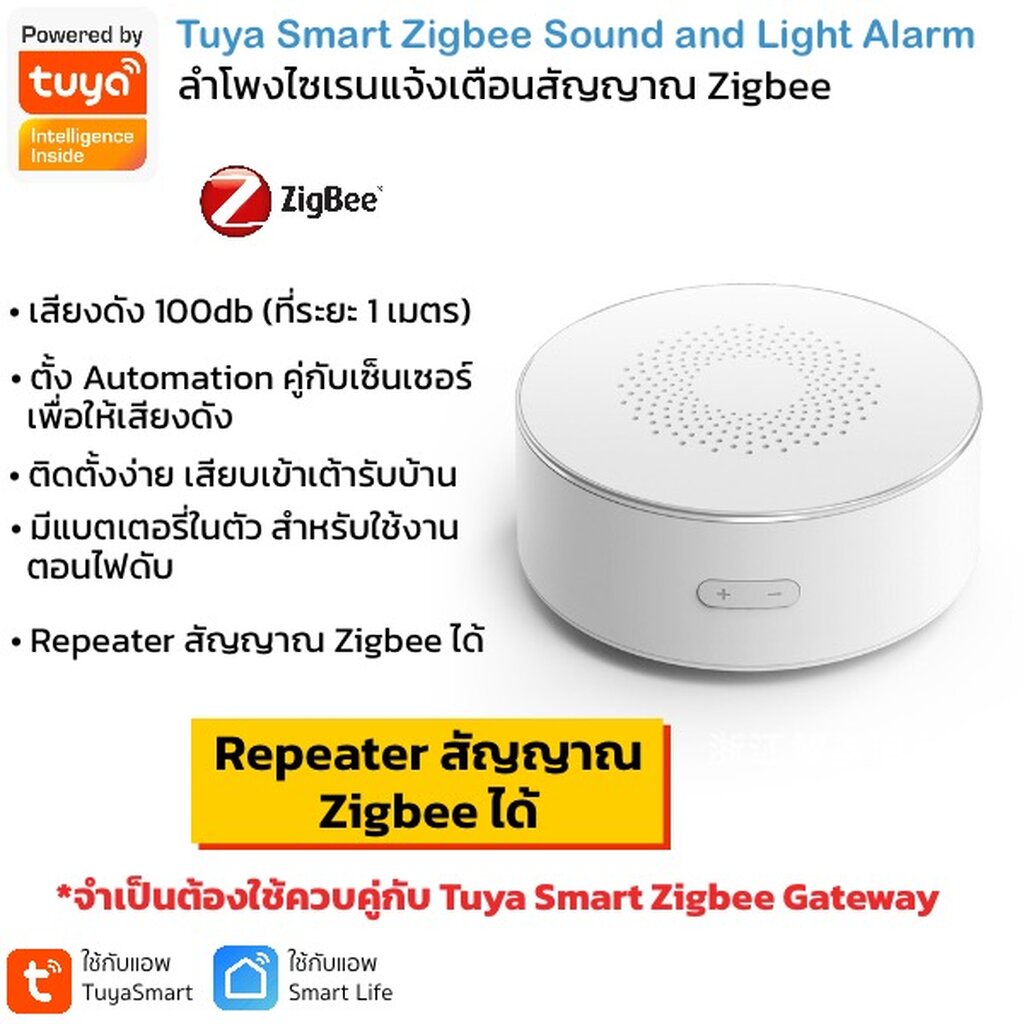 House Alarms 710 บาท Tuya Zigbee Siren Sound and Light Alarm ลำโพงไซเรนพร้อมไฟกระพริบ Zigbee จำเป็นต้องใช้กับ Tuya Gateway Home Appliances