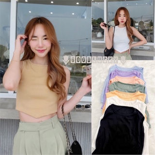 🌷GoodLucky🌷(255) เสื้อครอปกล้ามผ้าร่อง แต่งดีเทลสามเหลี่ยม