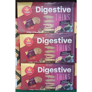 วิเอล่า ขนมปังกรอบไดเจสทีฟ รสเบอร์รี่ บรรจุ 29กรัม ยกกล่อง 6ชิ้น VIEIRA DIGESTIVE THINS FRUTOS SILVESTRES BERRY