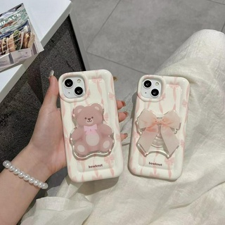 💖New 💖iPhone 14 13 12 11 Pro Max เคส for เคสไอโฟน11การ์ตูน บางเบาพกพาง่าย น่ารัก หมี  พร้อมขาตั้ง Case