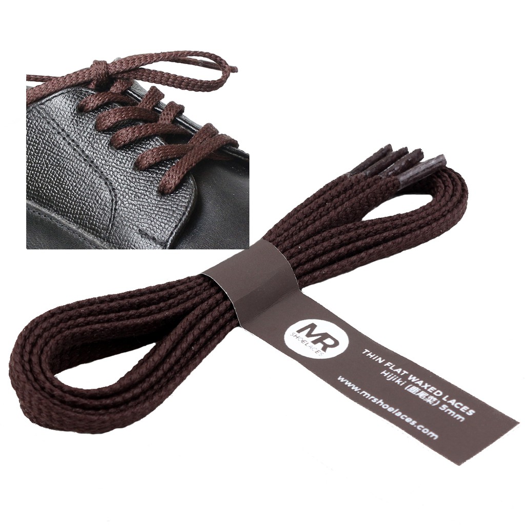 Lilin Mr Shoelaces TH02 Hijiki (สีน้ําตาลเข้ม) เชือกผูกรองเท้าแว็กซ์แบนบาง 3-4mm (Waxed Laces) 50cm 80cm 120cm 150cm สีน้ําตาล