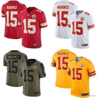 เสื้อกีฬาแขนสั้น ลายทีมชาติฟุตบอล Kansas City Chiefs NFL No.15 Mahomes ชุดเหย้า สําหรับผู้ชาย และผู้หญิง