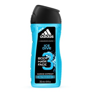 Adidas Ice Dive Shower Gel อาดิดาส ไอซ์ ไดฟ์ บอดี้ แฮร์ เฟส ชาวเวอร์เจล 250ml.