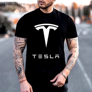 เสื้อยืดครอปใหม่ เสื้อยืดแขนสั้น ผ้าฝ้าย 100% พิมพ์ลายรถยนต์ไฟฟ้า Tesla Motors ของขวัญวันเกิด สําหรับผู้ชาย และผู้หญิงS-