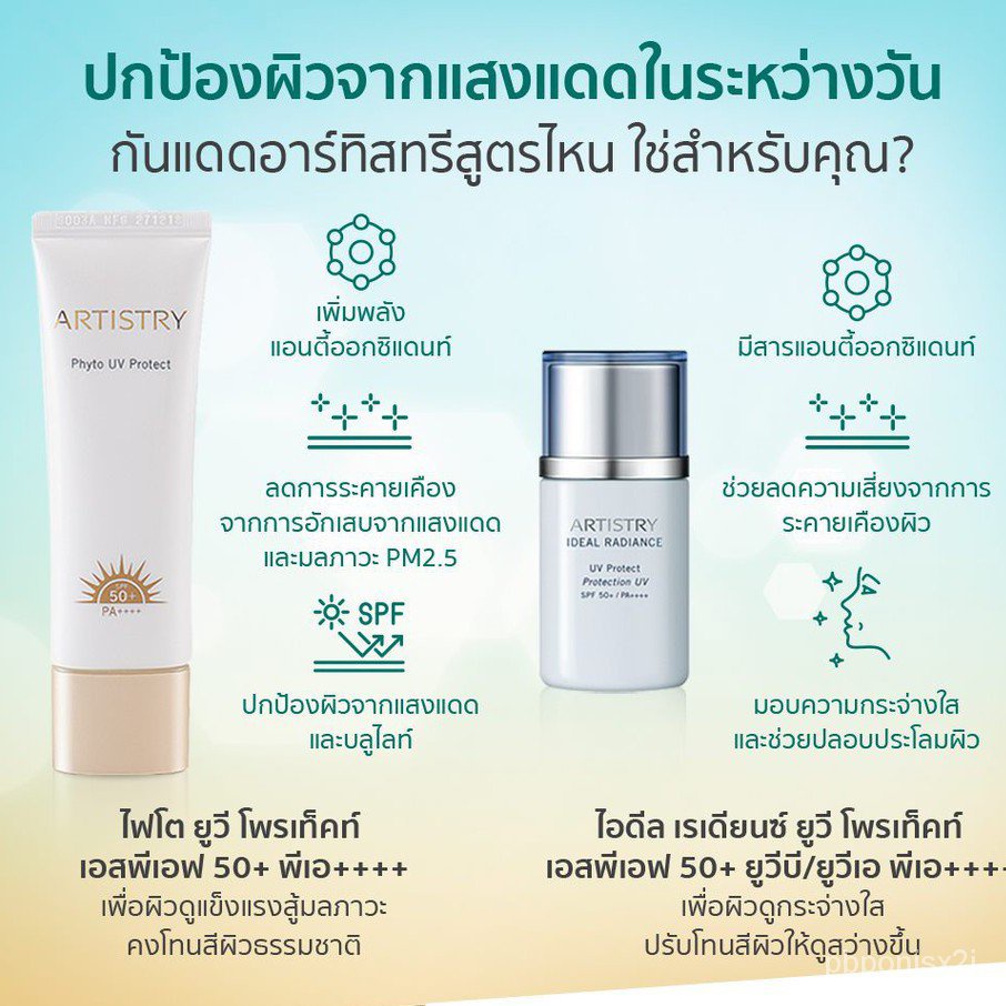 Newest Artistry Sunscreen Uv Protect คร มก นแดด โลช นก นแดด เน อบางเบา อาท สต ก นแดด แอมเวย Amway Spf50 Zclr 2 643