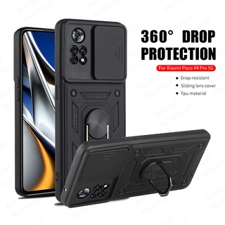 Shockproof Armor Coque For Poco X 4 X4 Pro 5G NFC Push Pull Camera Protect Case On Poko Little X4Pro Car Magnet Ring Stand Coque