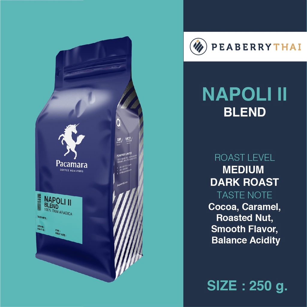 ซื้อ Pacamara Napoli II Blend 250g เมล็ดกาแฟไทย อาราบิก้า 100% คั่วกลางเข้ม ขนาดบรรจุ 250 กรัม