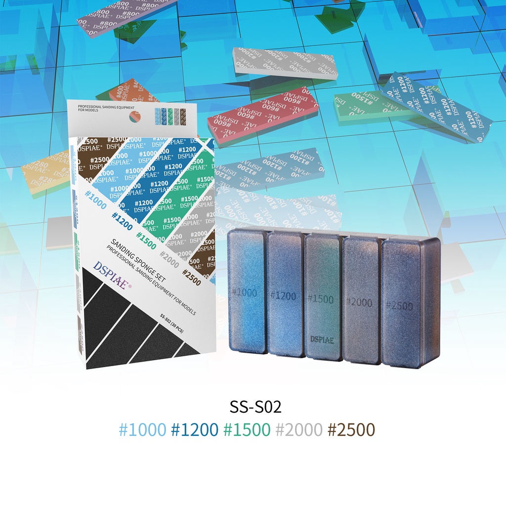 DSPIAE SS-S01 SS-S02 ชุด Sanding Sponge ฟองน้ำ ขัด กระดาษทราย 30ชิ้น พร้อมกล่อง เซ็ตเบอร์ 180 – 800 และเซ็ตเบอร์ 1000-25