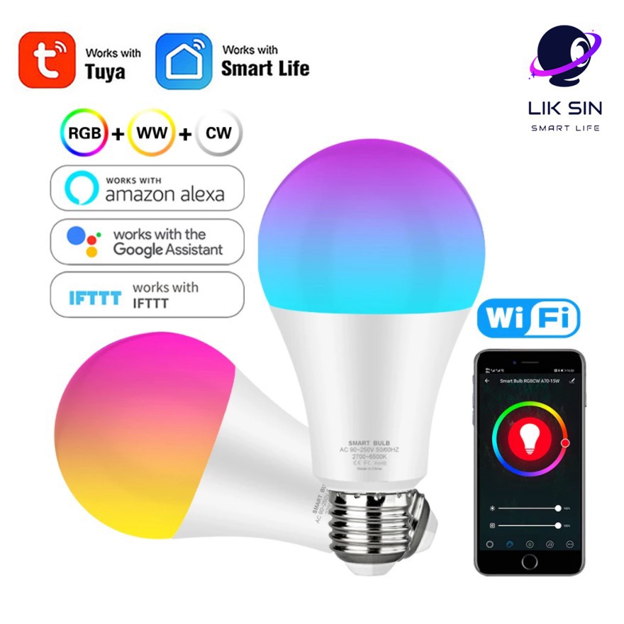 Tuya e27 15W WIFIสมาร์ทหลอดไฟLED  (ตัวกลม)