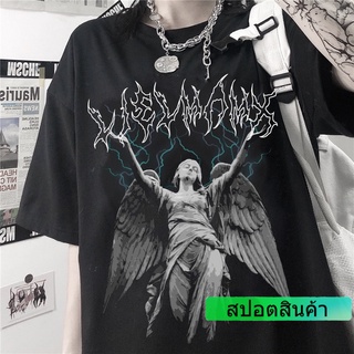 เสื้อยืด พิมพ์ลายตัวอักษร Emo Lightning Angel สไตล์ฮิปฮอป ฮาราจูกุ พังก์ ฮิปฮอป สตรีท เกาหลี สําหรับผู้หญิง Y2k