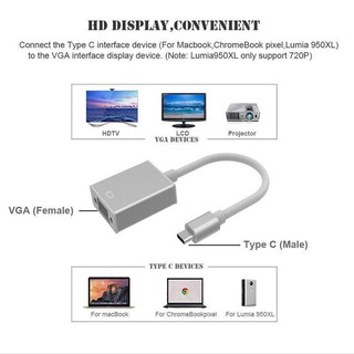 USB TYPE C To VGA Cable Adapter 20 cm (White/Gold)