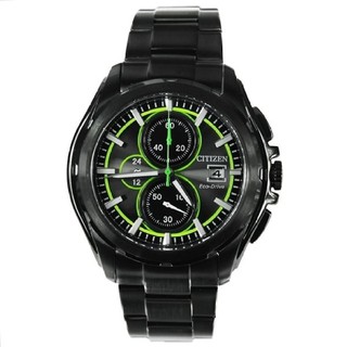 CITIZEN Eco-Drive Chronograph Mens Watch รุ่น CA0275-55E - Black PVD Green