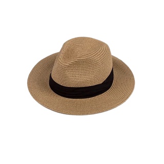 หมวกสานวินเทจ หมวกสานเทปสีดำ หมวกปานามา หมวกปีกกว้าง หมวกใส่เที่ยวทะเล หมวกกันแดด หมวกชายหญิง สีขาว/สีครีม/สีกากี