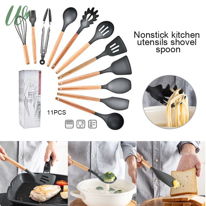 Silicone Cooking Utensils Kitchen Utensil Set Nonstick Cookware Wooden