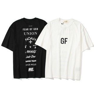 FEAR OF GOD OW x FOG ใหม่เสื้อยืดแขนสั้นผ้าฝ้ายพิมพ์ลายหลวม