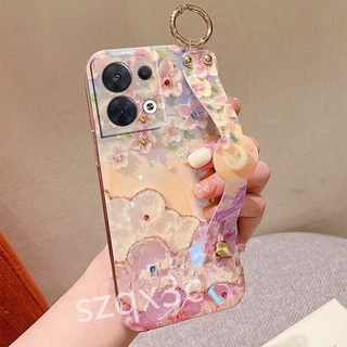 เคสโทรศัพท์ OPPO Reno8 5G /Reno8Z 5G/Reno8 Pro 5G /Reno7 5G /Reno7Z 5G /Reno7 Pro 5G /Reno6 5G /Reno6Z /Reno6 Pro 5G /A77 5G /A57 4G Shiny Bling Softcase with Wristband + Rope Strap Flower Phone Cell Casing Girls Back Cover เคส Reno8 Reno7 Reno6 Z Pro 5G