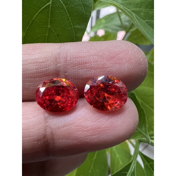cubic zirconia Orange 10x8mm 1 piecesเพชรรัสเซีย CUBIC ZIRCONIA ROYAL DIAMOND CUT ORANGE  OVAL Cubic
