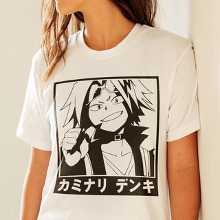 เสื้อยืดสีขาวเสื้อเชิ้ต ผ้าฝ้าย พิมพ์ลาย My Hero Academia Denki Kaminari สําหรับผู้ชาย และผู้หญิงS-4XL