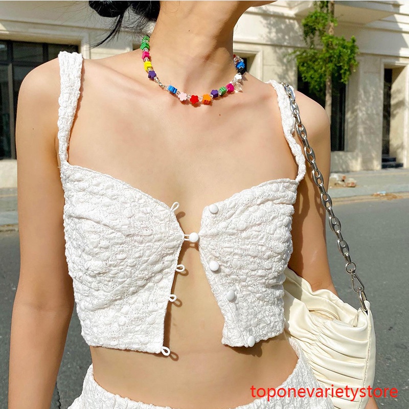 Topone-women Vintage เซ็กซี่ Low-Cut Breasted Textured Camisole