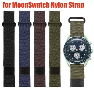 สายนาฬิกาข้อมือ ไนล่อน กันน้ํา 20 มม. สําหรับ Swatch Omega MoonsSwatch Hook and Loop Fastener Strap หัวเข็มขัดสแตนเลส สร้อยข้อมือ