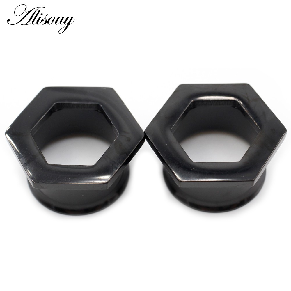 Alisouy 2 ชิ้น 6 มม. - 25 มม. สเตนเลส หกเหลี่ยม บาน อุโมงค์หู ปลั๊กขยาย เกจวัด ต่างหู เจาะร่างกาย เครื่องประดับ