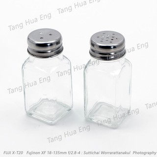 ชุดขวดเกลือ+พริกไทยแก้วสี่เหลี่ยม ขนาด4ออนซ์ (1ชุดบรรจุ2ใบ)