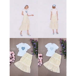 Set เสื้อยืดคอกลมพิมพ์ลาย กระโปรงยาว