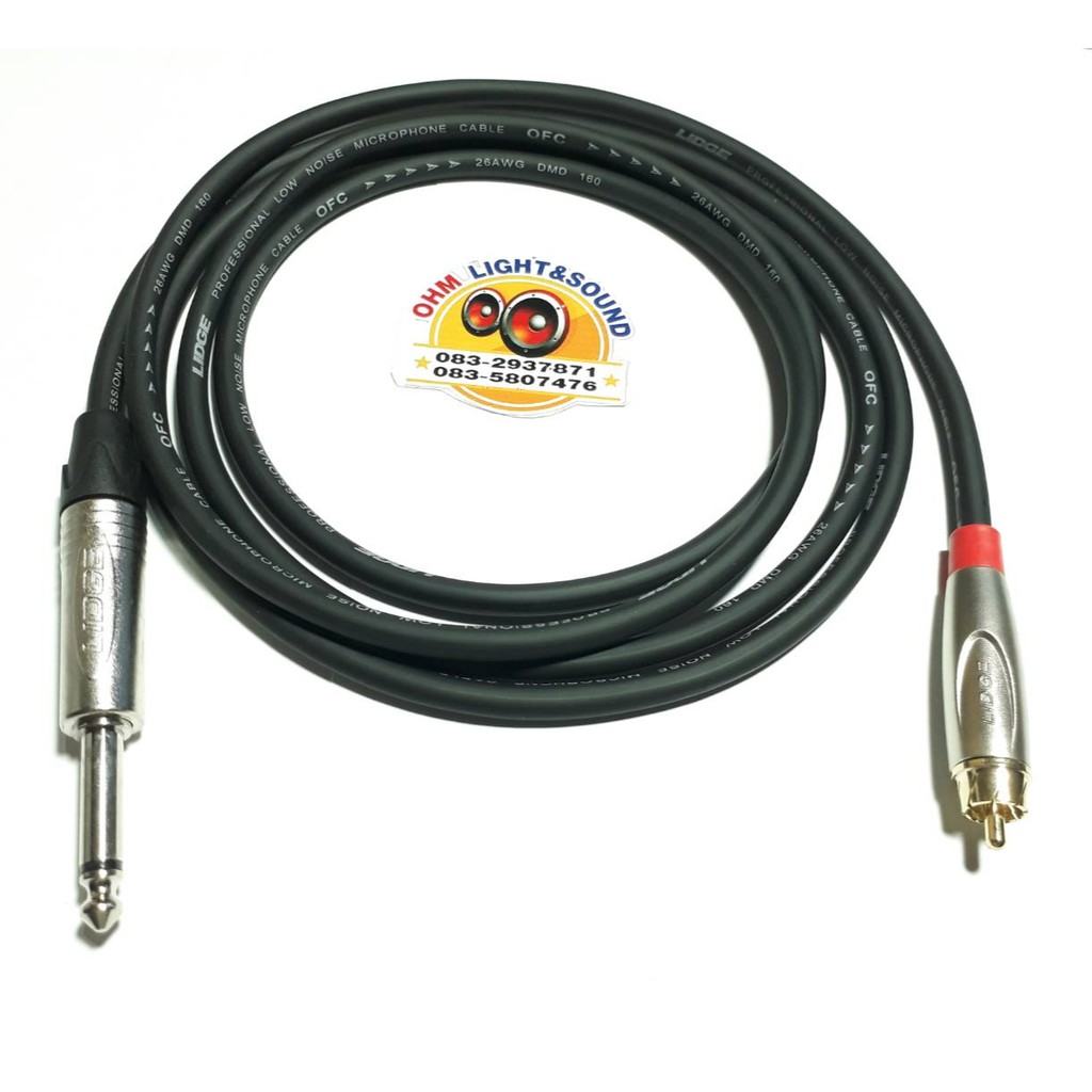 LIDGEสายสัญญาณ เครื่องเสียง 6 mm TS to RCA ยี่ห้อLIDGE สายภาพ เครื่องดนตรี แจ็ค กีต้าร์ ไมค์ เสียง