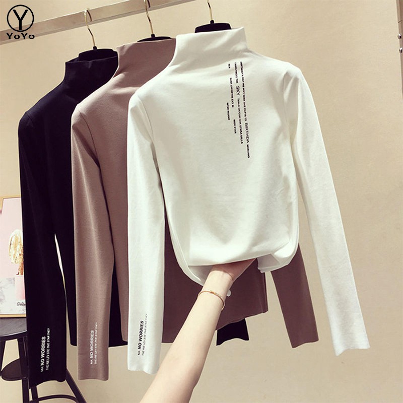 YOYO เสื้อยืดแขนยาวคอเต่า เสื้อผ้าแฟชั่นสไตล์เกาหลี แบบเรียบๆทันสมัย ใส่อุ่นกันหนาว รุ่น2824