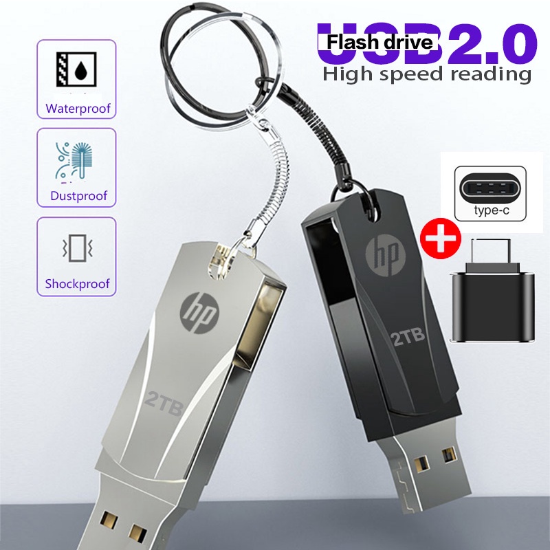 hp แฟลชไดรฟ์ 2TB USB 2.0 Flash Drive Pendrive High Speed Flash Disk แฟลชไดรฟ์โลหะ ความเร็วสูง กันน้ำ #แฟลชไดร์ฟ